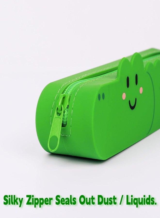 Umbrotiger Crocodile Silicone Pencil Case - Resilient Water-Repellent Pen Holder for Artists & Office, Reusable Alligator Design Storage Bag with Green Cleaning Cloth, 8.66 Inch - Image 4