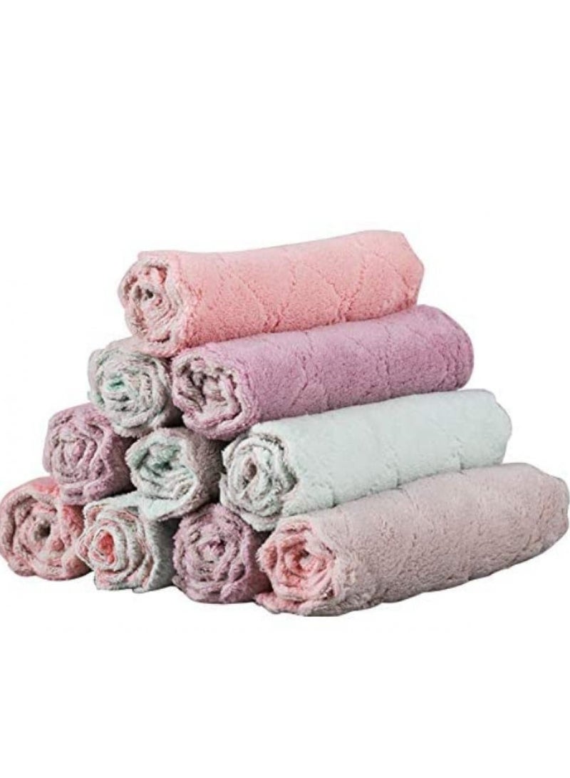 Alissa 10 Pack Household Kitchen Towels Absorbent Dishcloths Coral Velvet Thickened Towels Machine Washable Quick Drying Towels Rags for Home Cleaning in Assorted Colors (10.8X6.3 inches)  - Image 1