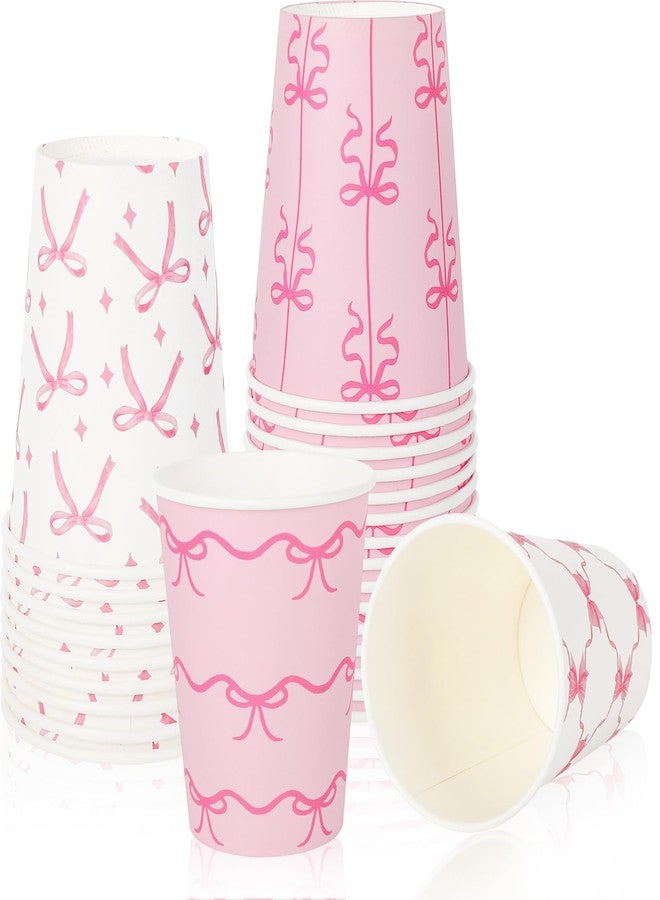 JarThenaAMCS 100Pcs Bow Paper Cup 9Oz Pink White Bowknot Disposable Drinking Cup Cute Bowtie Party Cup For Juice Coffee Drink Home Party Supplies - Image 1