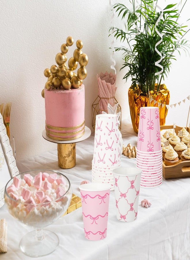 JarThenaAMCS 100Pcs Bow Paper Cup 9Oz Pink White Bowknot Disposable Drinking Cup Cute Bowtie Party Cup For Juice Coffee Drink Home Party Supplies - Image 4