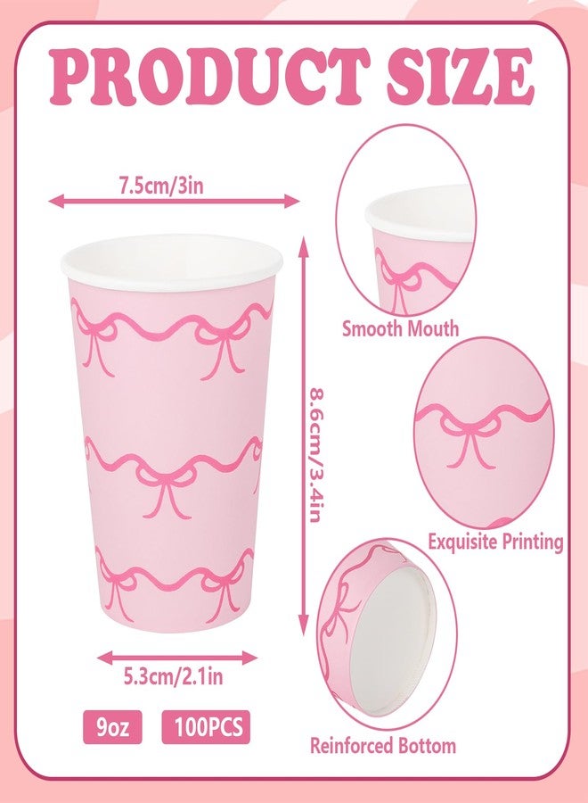 JarThenaAMCS 100Pcs Bow Paper Cup 9Oz Pink White Bowknot Disposable Drinking Cup Cute Bowtie Party Cup For Juice Coffee Drink Home Party Supplies - Image 2