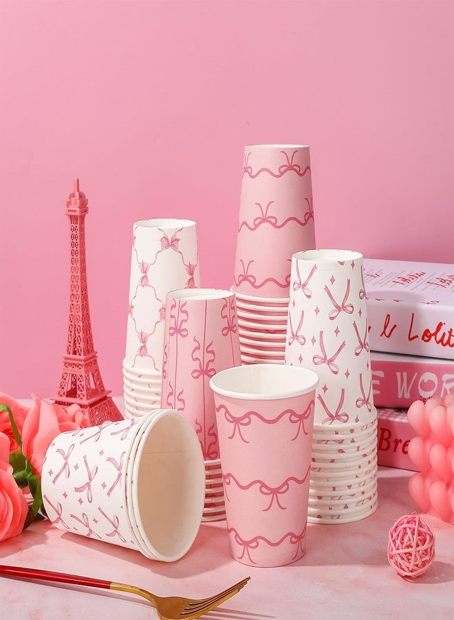 JarThenaAMCS 100Pcs Bow Paper Cup 9Oz Pink White Bowknot Disposable Drinking Cup Cute Bowtie Party Cup For Juice Coffee Drink Home Party Supplies - Image 3