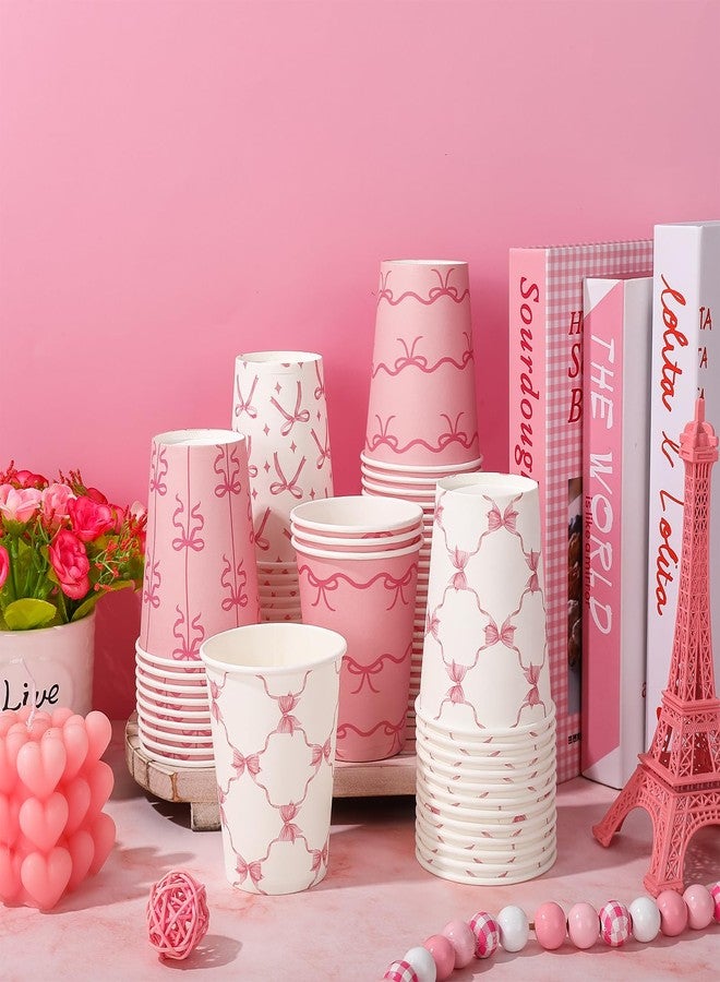 JarThenaAMCS 100Pcs Bow Paper Cup 9Oz Pink White Bowknot Disposable Drinking Cup Cute Bowtie Party Cup For Juice Coffee Drink Home Party Supplies - Image 5