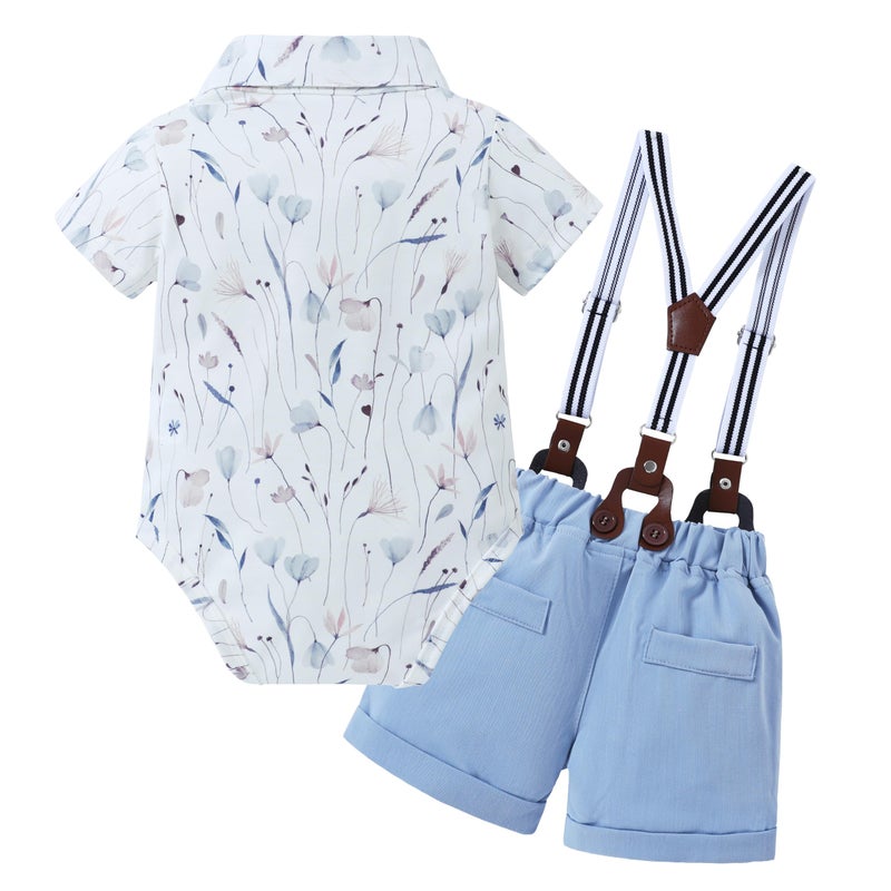 ZOEREA Baby Boy Clothes Suit Infant Short Sleeve Gentleman Outfits Dress Shirt+Bowtie+Suspender Shorts 0-18M - Image 3