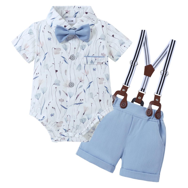 ZOEREA Baby Boy Clothes Suit Infant Short Sleeve Gentleman Outfits Dress Shirt+Bowtie+Suspender Shorts 0-18M - Image 1