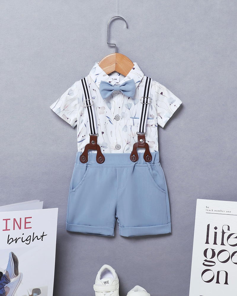 ZOEREA Baby Boy Clothes Suit Infant Short Sleeve Gentleman Outfits Dress Shirt+Bowtie+Suspender Shorts 0-18M - Image 2