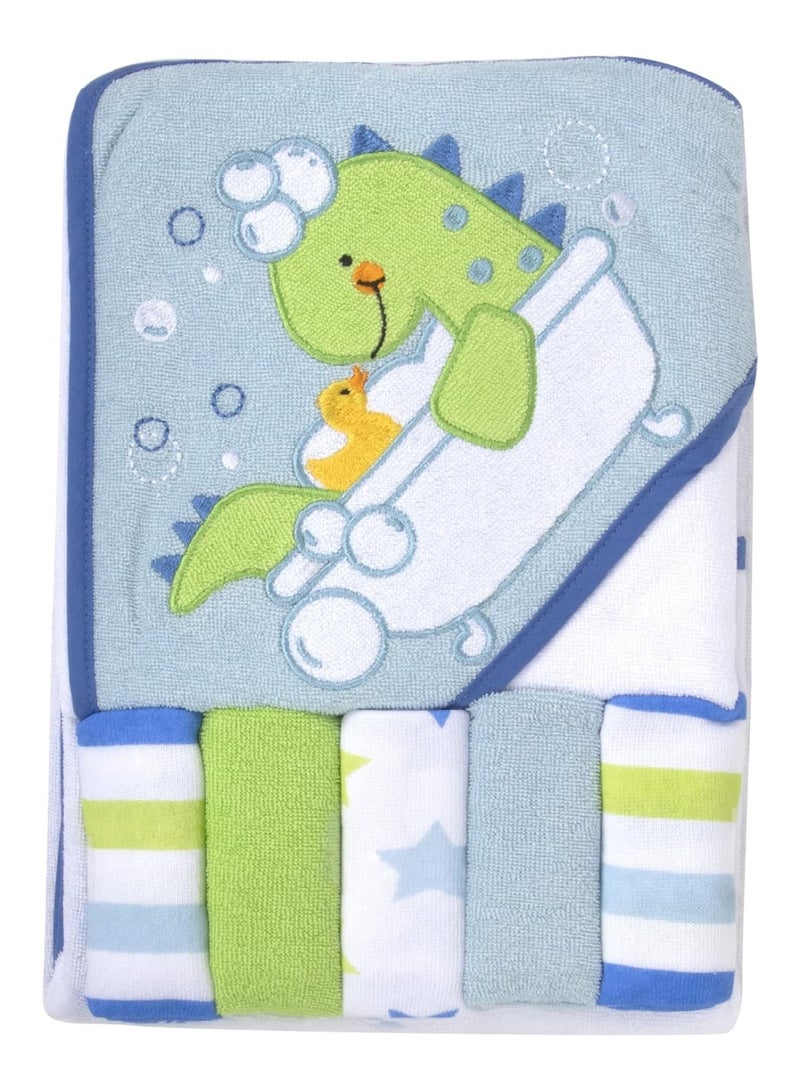 Baby Essentials Baby Hooded Towel And Washcloth Set For Infants, Boys And Girls 6 -12 Months (Refreshed Rex) - Image 1
