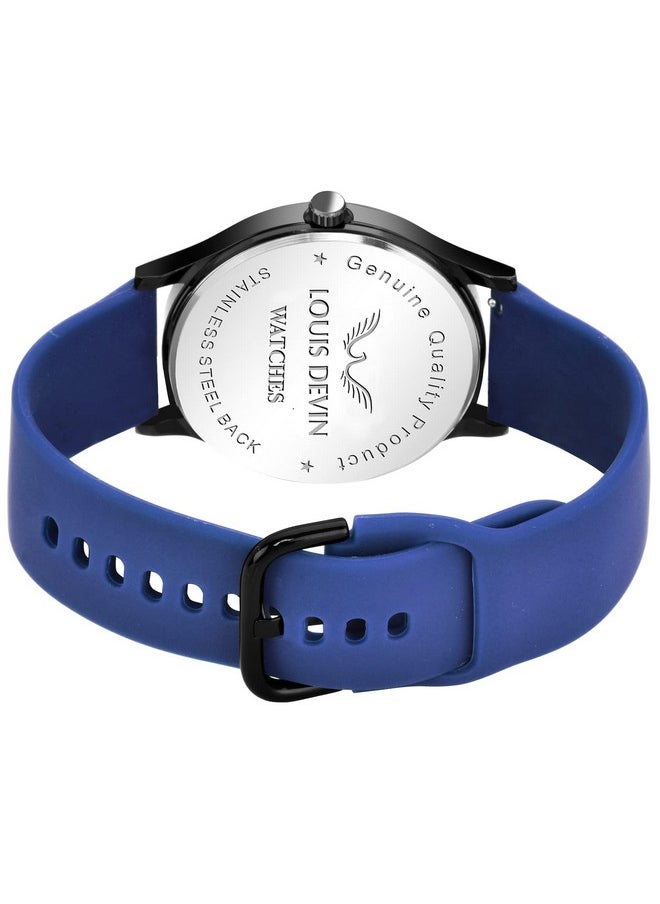 LOUIS DEVIN - LOUIS DEVIN Blue Silicone Strap Analog Wrist Watch for Men (Blue Dial) | LD-BK054-BLUE - Image 1