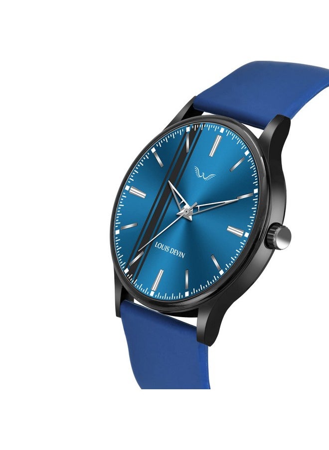 LOUIS DEVIN - LOUIS DEVIN Blue Silicone Strap Analog Wrist Watch for Men (Blue Dial) | LD-BK054-BLUE - Image 1