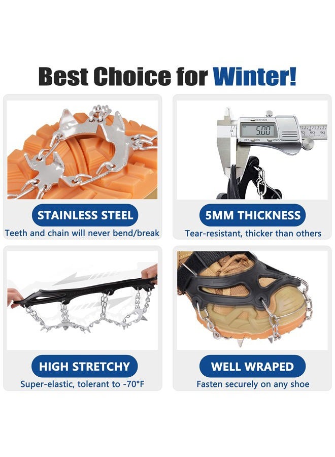 OROOTL Crampons Ice Cleats Snow Traction Grippers with 19 Stainless Steel Studs for Hiking Boots and Shoes Men Women Kids Anti Slip Snow Chains with Straps for Walking Camping Jogging Ice Fishing - Image 3
