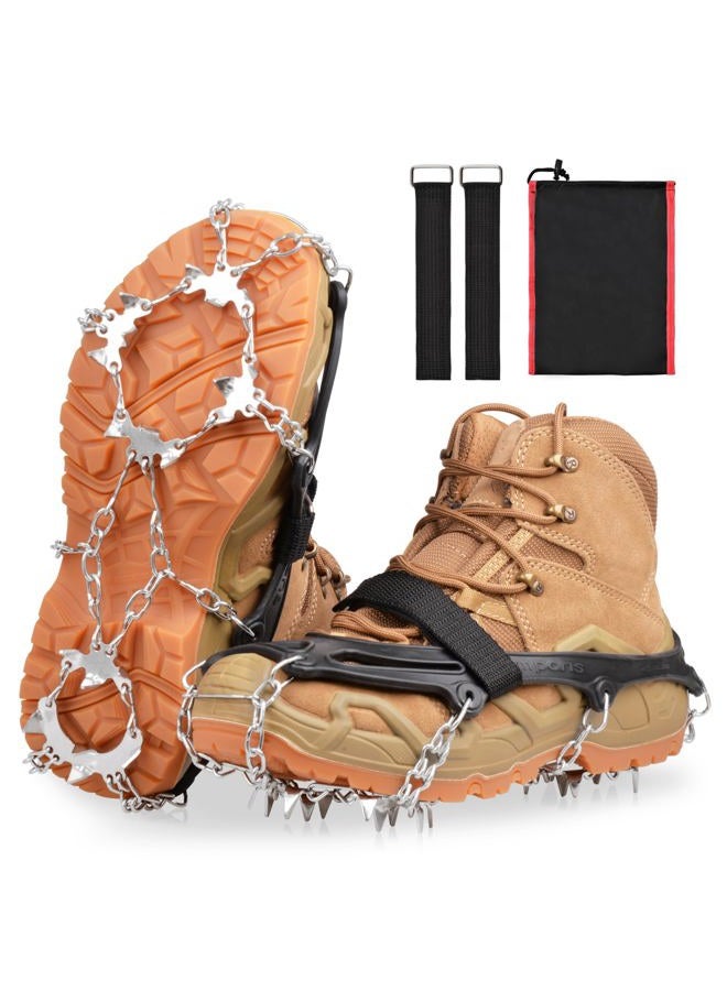 OROOTL Crampons Ice Cleats Snow Traction Grippers with 19 Stainless Steel Studs for Hiking Boots and Shoes Men Women Kids Anti Slip Snow Chains with Straps for Walking Camping Jogging Ice Fishing - Image 1