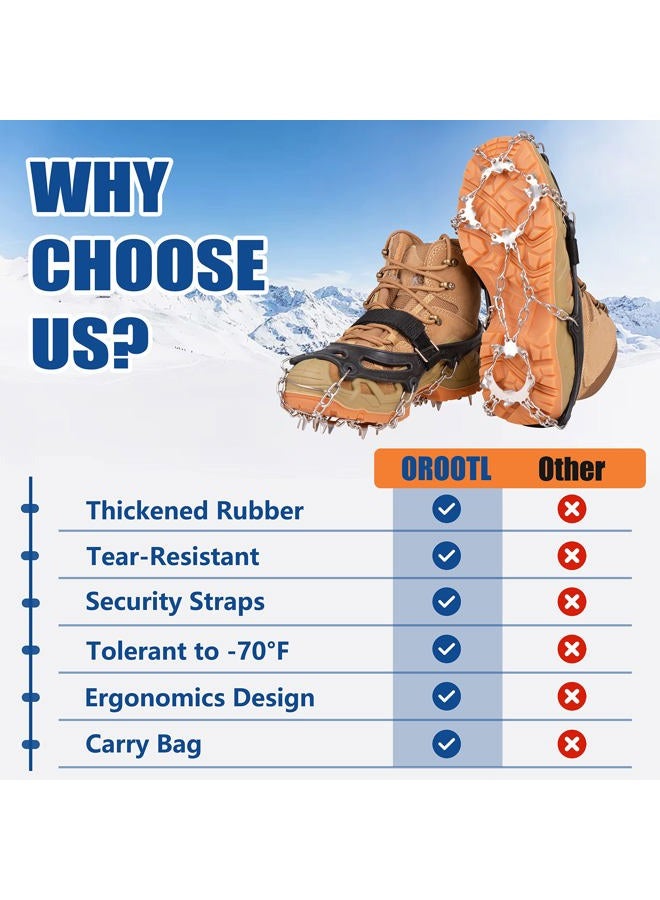OROOTL Crampons Ice Cleats Snow Traction Grippers with 19 Stainless Steel Studs for Hiking Boots and Shoes Men Women Kids Anti Slip Snow Chains with Straps for Walking Camping Jogging Ice Fishing - Image 4