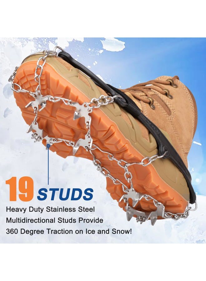 OROOTL Crampons Ice Cleats Snow Traction Grippers with 19 Stainless Steel Studs for Hiking Boots and Shoes Men Women Kids Anti Slip Snow Chains with Straps for Walking Camping Jogging Ice Fishing - Image 2