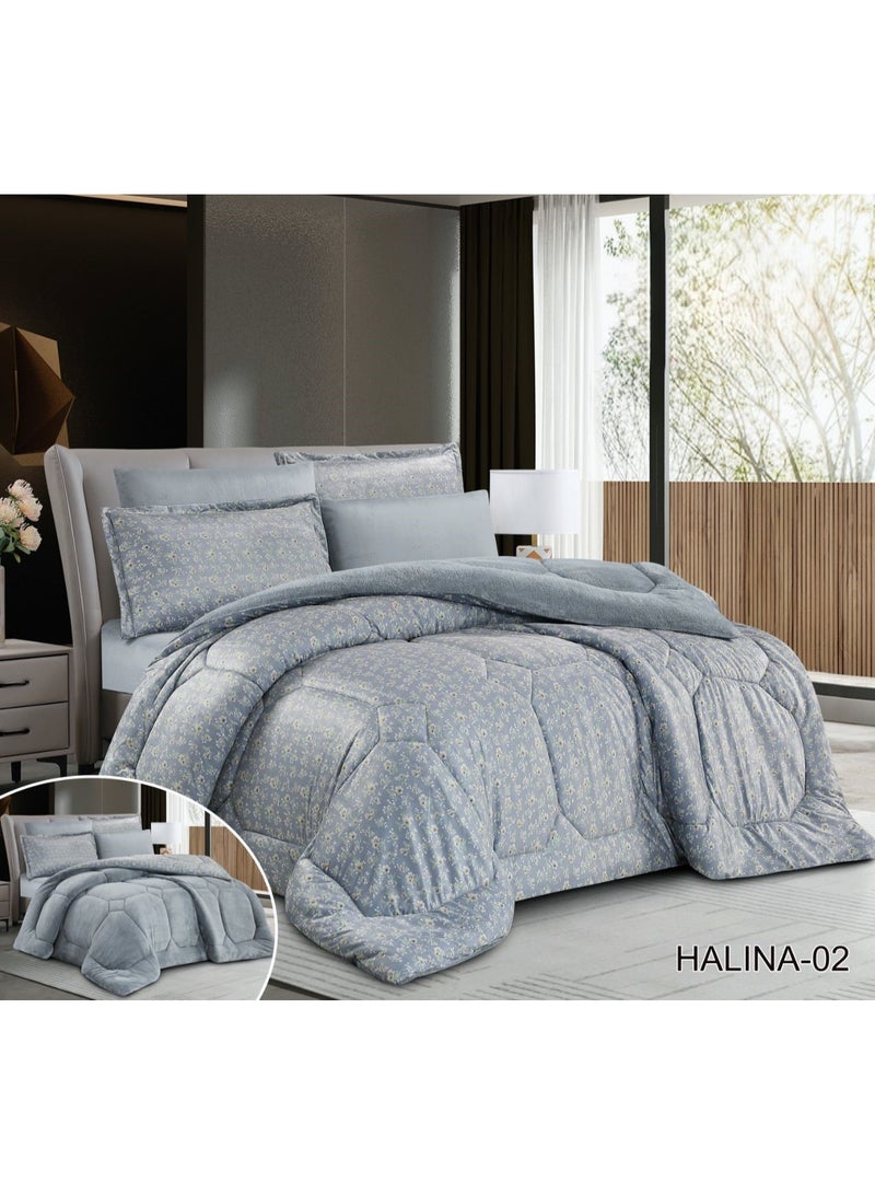 4-piece double-sided winter bedspread set, one plain velvet side and one patterned fur side, luxury for you and elegance for your room decor, 220*170