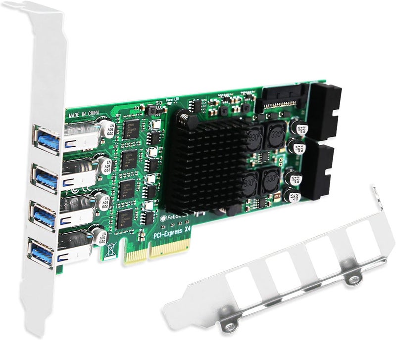 FebSmart 8-Ports PCIE Superspeed 5Gbps USB 3.0 Card for Windows and Linux Desktop PCs, 4X Dedicated 5Gbps USB 3.0 Channel 20Gbps Bandwidth, Built in Self-Powered Technology (FS-4C-U8S-Pro) - Image 1