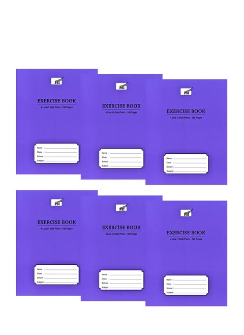 6-Piece Exercise Note Book Four Lined With One Side Plain 100 Pages