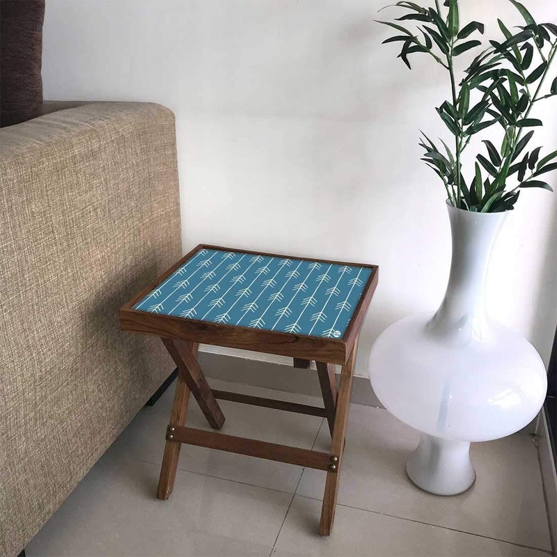 Nutcase Designer Teak Wood Side Table Folding Wooden Bedside Coffee Outdoor Picnic Table Royal Blue Arrow