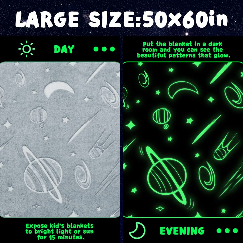 Inhand Glow in the Dark Stars Blanket for Girls Boys Cute Kids Throw Blanket Funny Space Blanket Room Decor Toys Birthday Gifts for 2 3 4 5 6 7 8 9 10 11 12 13 Years Old Girls or Boys (50''x60'' Grey) - Image 5