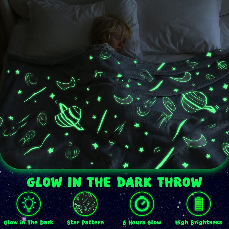 Inhand Glow in the Dark Stars Blanket for Girls Boys Cute Kids Throw Blanket Funny Space Blanket Room Decor Toys Birthday Gifts for 2 3 4 5 6 7 8 9 10 11 12 13 Years Old Girls or Boys (50''x60'' Grey) - Image 4