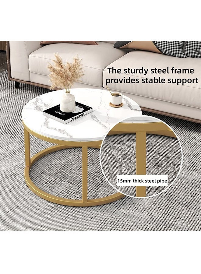 2-Pieces Round Nested Coffee Table Tea TableSet Modern Minimalist Side End Table with Open Storage Countertop for Living Room Bedroom Sofa Side Table, End Table (Black) - Image 3