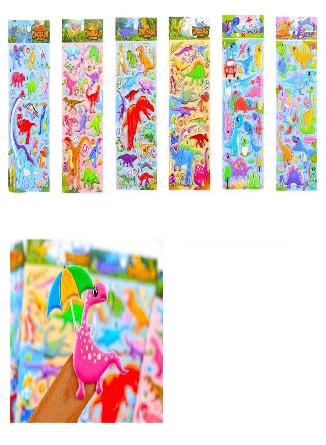 DEOXY Pack of 6 Dinosaur Theme 3D Puffy Stickers, Stationery Items for Kids, DIY Self Adhesive Aesthetic Stickers for Decorating Notebook, Diaries, Scrap Book (DX-005) - Image 1