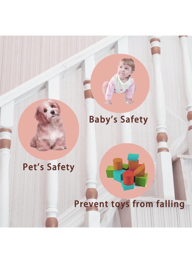 DOOKOO Safety Stair Railing Net Children's Outdoor Balcony Fence Protection Mesh No Drilling For Dog Cat Window 300x78cm White  - Image 4