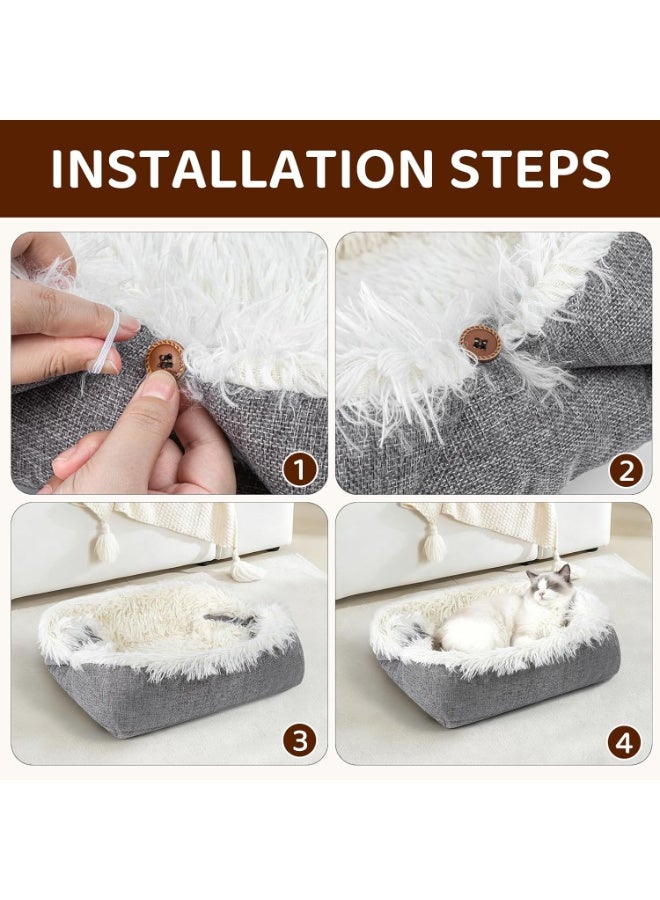 multi-functional Self Warming Cat Bed for Cats and Small Dogs, 60x51 cm Washable Foldable Convertible Cat Beds for Indoor Cats, Soft Plush Autumn Winter Thermal Pet Bed for Kittens Puppies Rabbits - Image 2