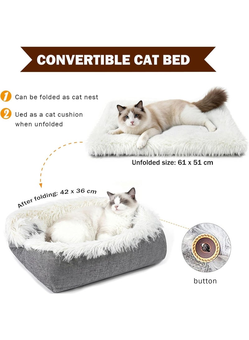 multi-functional Self Warming Cat Bed for Cats and Small Dogs, 60x51 cm Washable Foldable Convertible Cat Beds for Indoor Cats, Soft Plush Autumn Winter Thermal Pet Bed for Kittens Puppies Rabbits - Image 3