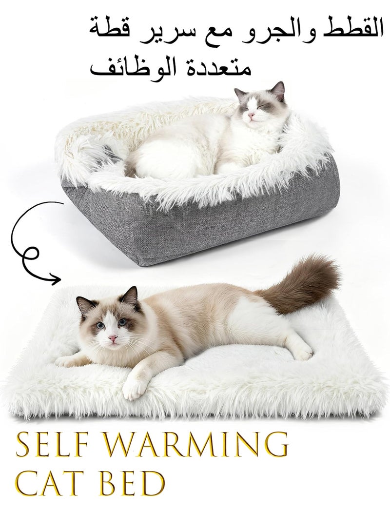 multi-functional Self Warming Cat Bed for Cats and Small Dogs, 60x51 cm Washable Foldable Convertible Cat Beds for Indoor Cats, Soft Plush Autumn Winter Thermal Pet Bed for Kittens Puppies Rabbits - Image 1