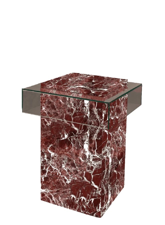Lila Side Table – Rosso Levanto Natural Marble & Glass