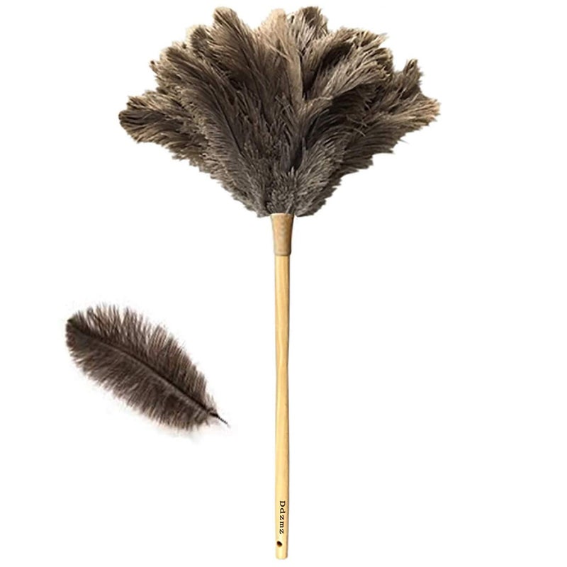 Feather Dusters for Cleaning Feather Duster Ddzmz Fluffy Natural Genuine Ostrich Feathers and Reusable Wooden Long Handle Large Ostrich Feather Duster Cleaning for Housewife Brown Length 24 1Pack
