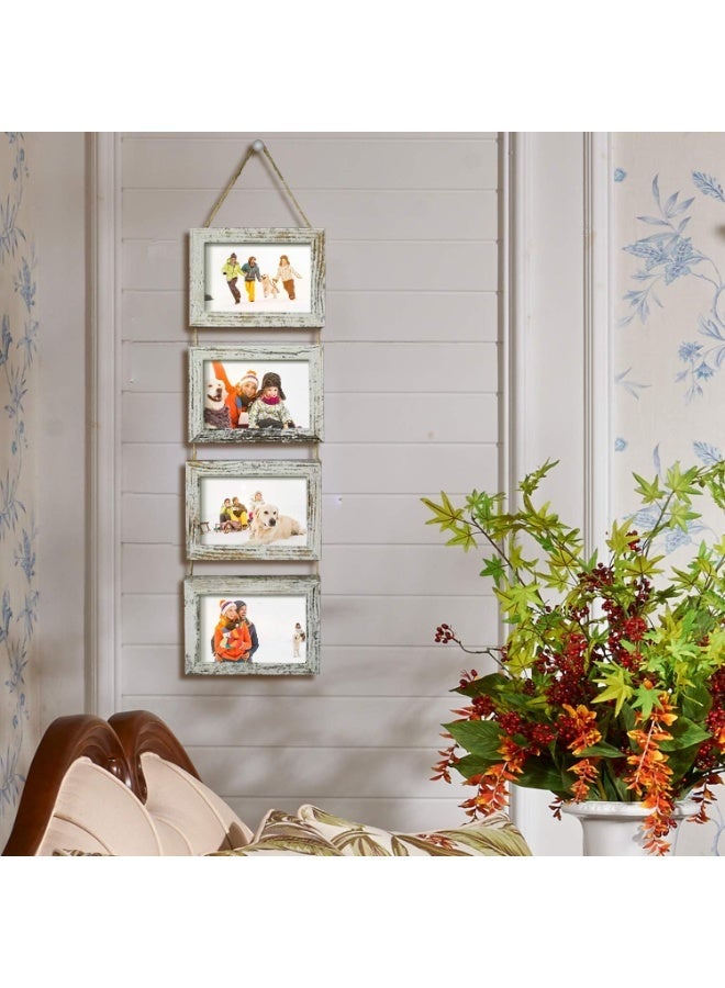 Farmhouse Wooden Hanging Photo Frames, Rustic Wall Picture Display with Jute Rope, Acrylic Panel 4-Photo Collage Frames for Living Room, Bedroom, Office, Stairs Decor - Image 2