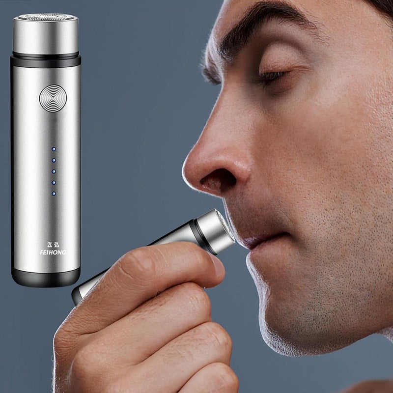 klarako Washable Portable Electric Shaver, Mini Portable Electric Shaver Mini Portable Electric Razor Waterproof Cordless Pocket Razor Wet and Dry Rotary Shaver Fast Charge Mens Shavers Electric (Silver) - Image 1