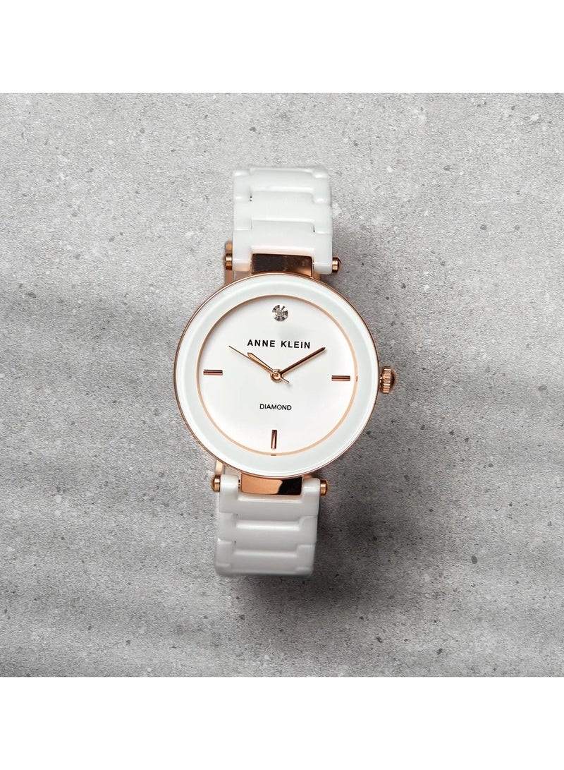 Anne Klein Women's Ceramic Bracelet Watch with Diamond Accent - Image 4