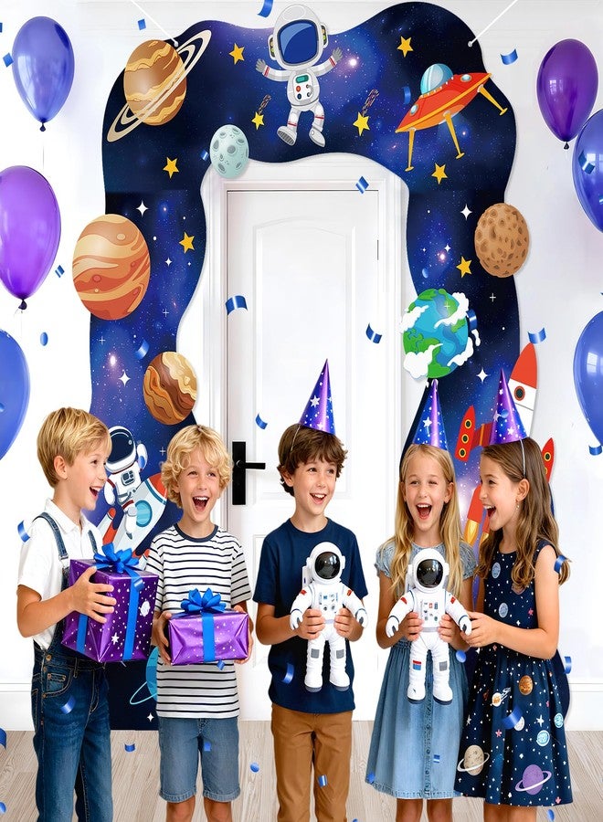 LUUFILx Outer Space Birthday Party Decorations Galaxy Astronaut Door Banner Space Themed Party Supplies Outer Planet Hanging Backdrop Rocket Ship Photo Background for Kids Boys Girls Bedroom Space Porch Sign - Image 2