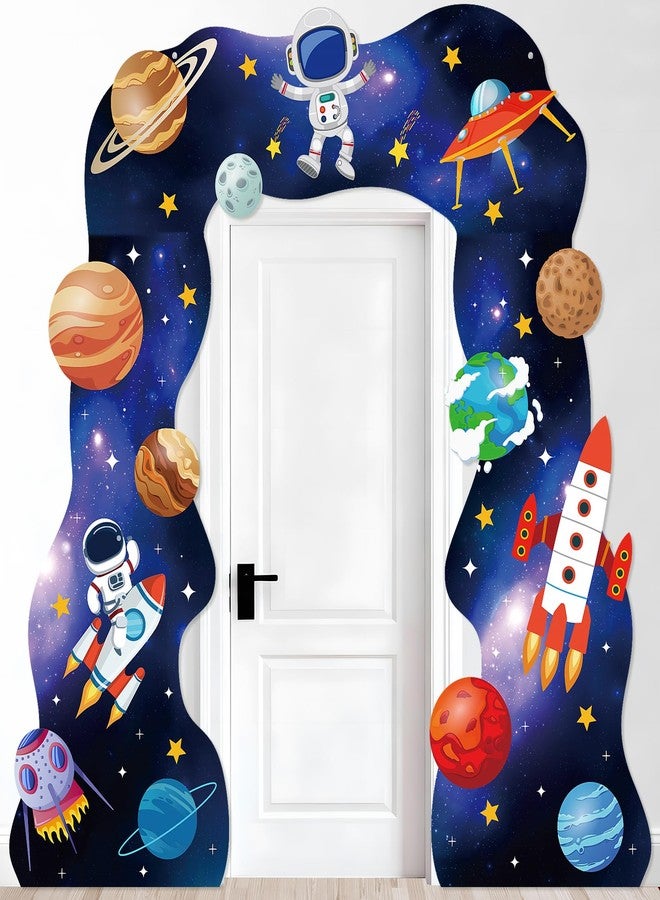 LUUFILx Outer Space Birthday Party Decorations Galaxy Astronaut Door Banner Space Themed Party Supplies Outer Planet Hanging Backdrop Rocket Ship Photo Background for Kids Boys Girls Bedroom Space Porch Sign - Image 1