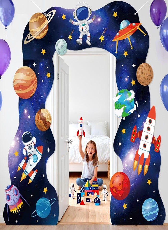 LUUFILx Outer Space Birthday Party Decorations Galaxy Astronaut Door Banner Space Themed Party Supplies Outer Planet Hanging Backdrop Rocket Ship Photo Background for Kids Boys Girls Bedroom Space Porch Sign - Image 5