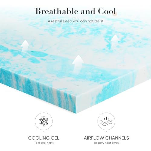 DUMOS Mattress Toppers Memory Foam Twin Size 2 Inch Thick Bed Topper Pad Cooling Gel Infused Soft Comfy Padding Breathable for Sleeper Sofa Couch RV Camper CertiPURUS Certified Blue - Image 3
