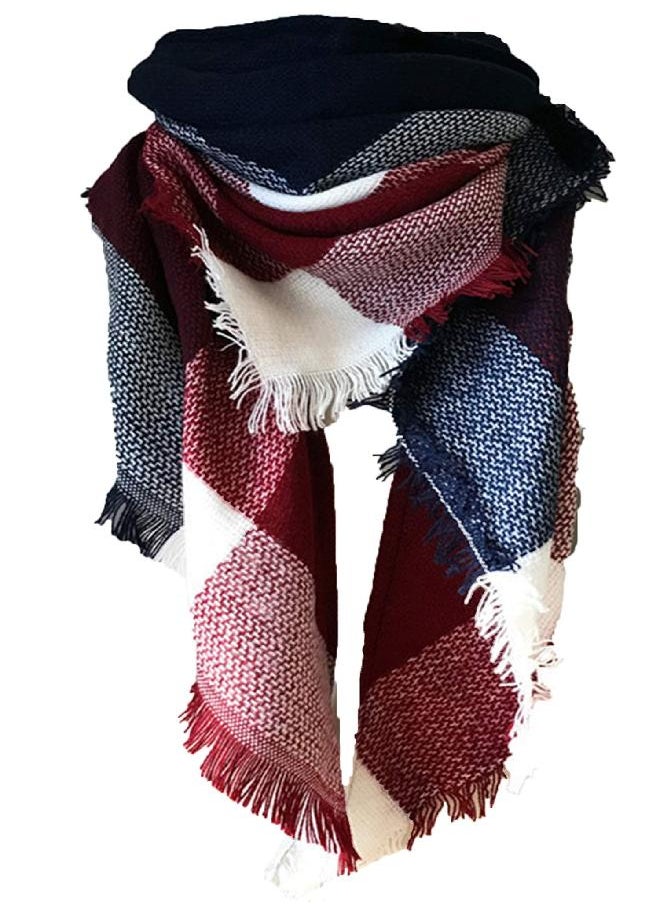 Wander Agio Wander Agio Womens Warm Scarf Triangle Shawls Large Scarves Stripe Plaid Fichu Big Dark Blue Purplish Red 23  - Image 2
