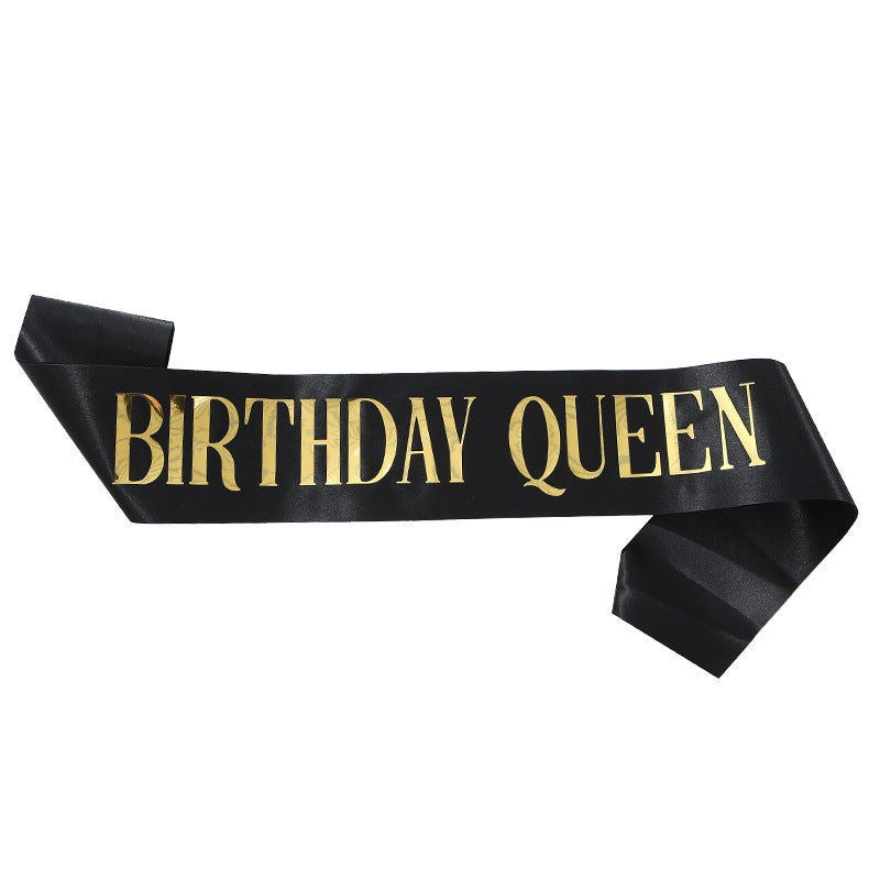 Birthday Queen Sash Satin Gold Belt Black gold birthday queen