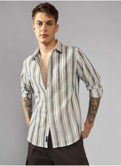 Dennis Lingo Relaxed Fit Multi Colour Cotton Blended Waffle Striped Spread Collar Full Sleeve Shirt for Men – Unique and Stylish  - Image 1