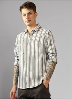 Dennis Lingo Relaxed Fit Multi Colour Cotton Blended Waffle Striped Spread Collar Full Sleeve Shirt for Men – Unique and Stylish  - Image 2