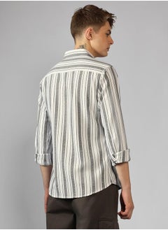 Dennis Lingo Relaxed Fit Multi Colour Cotton Blended Waffle Striped Spread Collar Full Sleeve Shirt for Men – Unique and Stylish  - Image 3