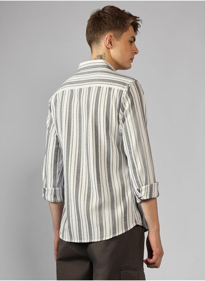 Dennis Lingo Relaxed Fit Multi Colour Cotton Blended Waffle Striped Spread Collar Full Sleeve Shirt for Men – Unique and Stylish  - Image 3