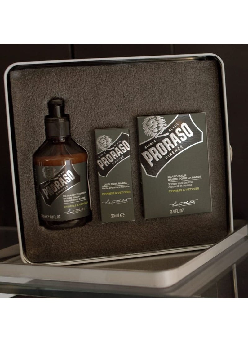 proraso - Proraso Cypress and Vetyver Beard Care 3 Piece Set - Image 1