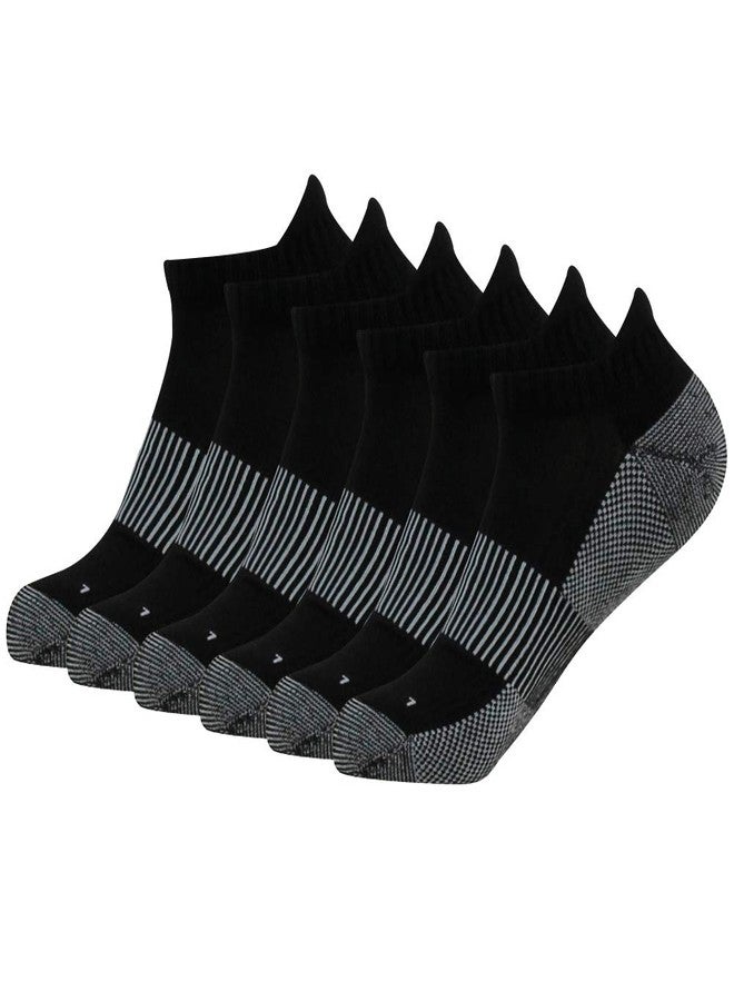 FOOTPLUS Womens Copper Golf Socks Thick Cushioned Sole Arch Support Odor Free Breathable Hiking Indoor Trekking Jogging Running Compression Socks, 6 Pairs Black, Medium - Image 1