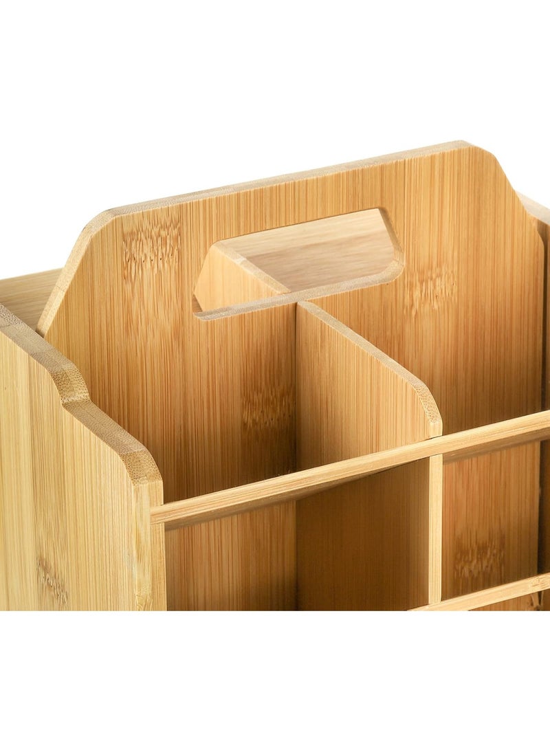 Bamboo Pen Holder Organizer, 360°Rotating Art Supply Storage Caddy, Hold 400+ Pencils, 15 compartments Office Desk Stand Box with Handle for Marker Pens, Colored Pencil, Art Brushes - Image 4