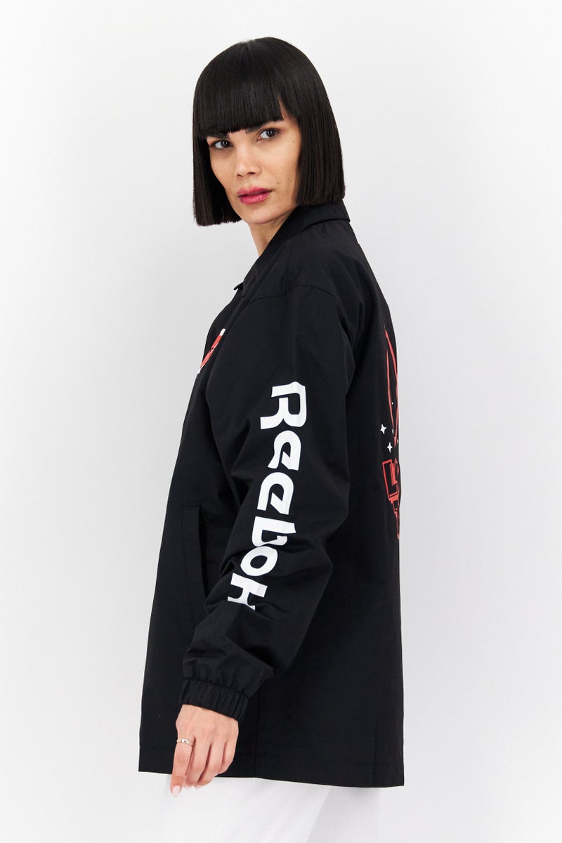 Reebok جاكيت تدريب رياضي للنساء بشعار العلامة التجارية، أسود - Image 4
