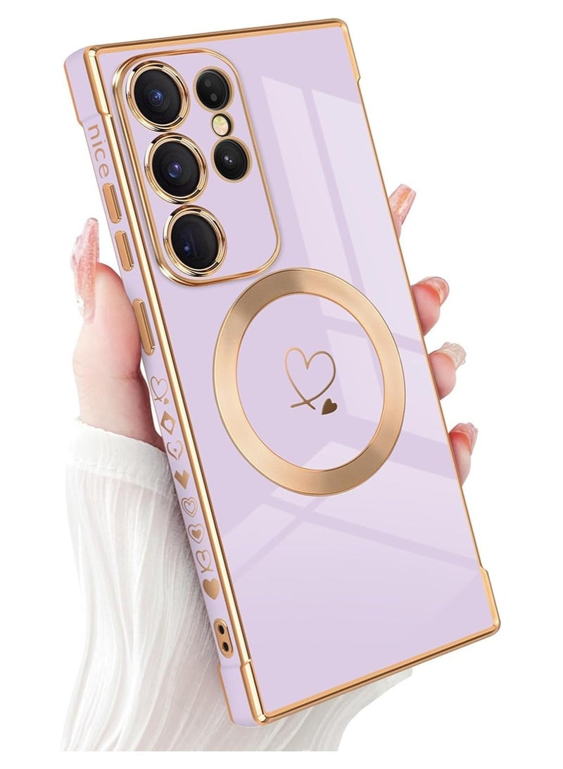 VKL Samsung Galaxy S25 Ultra Case Compatible with Mag-safe, for Women Cute Heart, Support Wireless Charging Electroplated Camera Lens Protection Cover Case for Samsung S25 Ultra (Purple) - Image 1