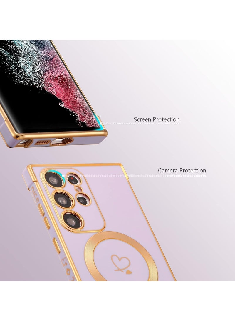 VKL Samsung Galaxy S25 Ultra Case Compatible with Mag-safe, for Women Cute Heart, Support Wireless Charging Electroplated Camera Lens Protection Cover Case for Samsung S25 Ultra (Purple) - Image 2